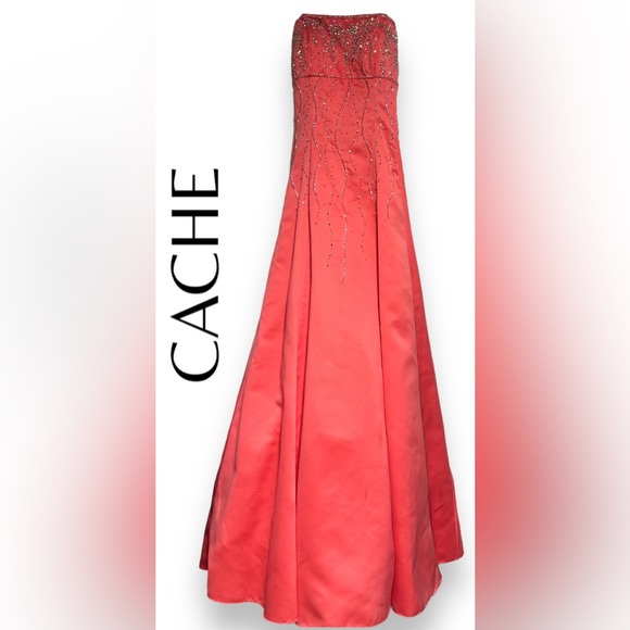 Cache Dresses & Skirts - Cache Orange Puffy Beaded Prom Dress Size 1/2
